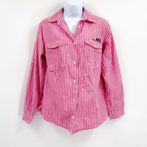 2/$30 Columbia PFG Women’s Super Bonehead Long Sleeve Shirt Top Stripes Pink - Picture 1 of 9